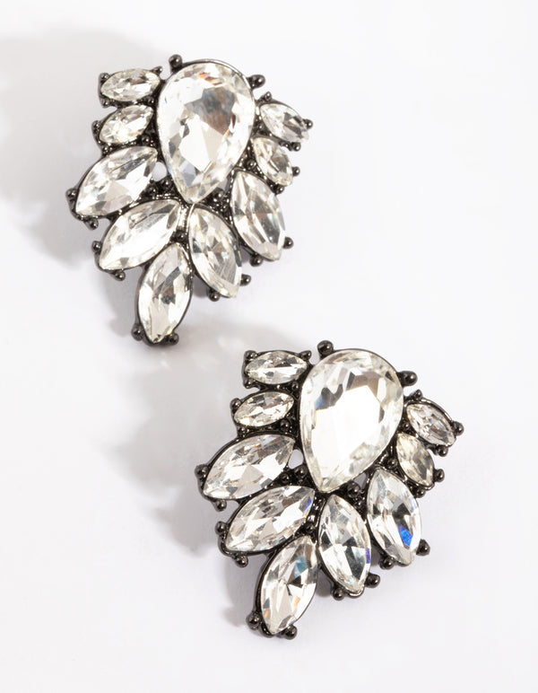 Gunmetal Diamante Statement Stud Earrings