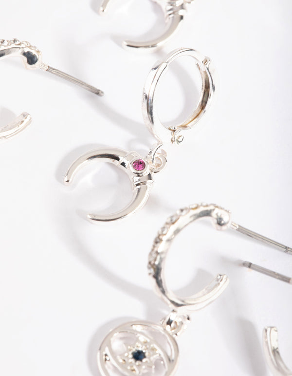 Silver Talisman Huggie Hoop Earring Pack