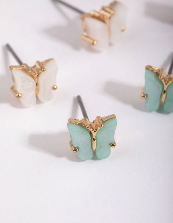 Gold Pastel Butterfly Stud Earring Pack