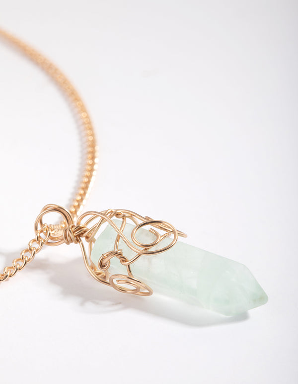 Gold Green Fluorite Shard Necklace