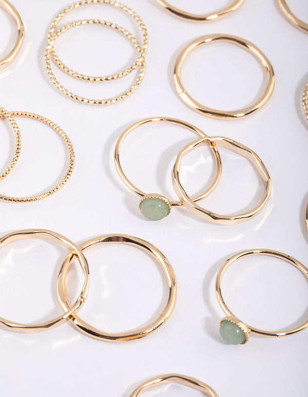 Gold Green Fluorite Ring Stack Pack
