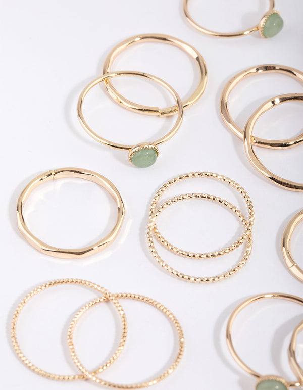 Gold Green Fluorite Ring Stack Pack