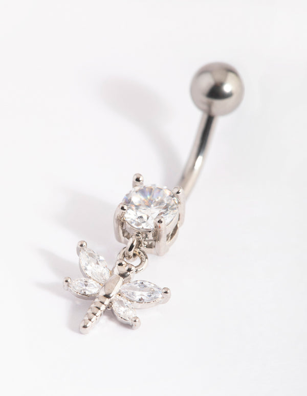 Surgical Steel Dragonfly Diamante Belly Bar