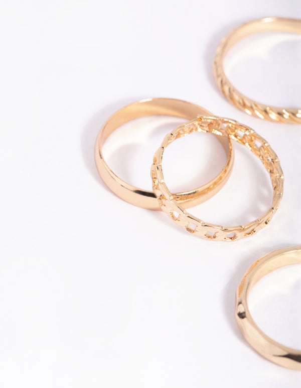 Gold Chain Link Ring 5-Pack