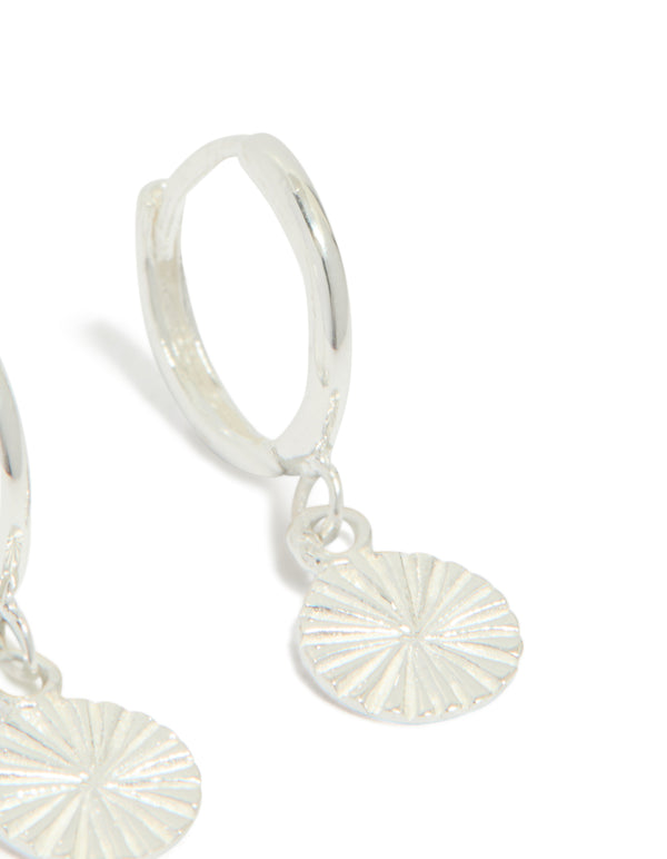 Sterling Silver Etched Huggie Hoop Earrings