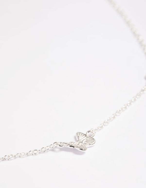 Sterling Silver Etched Butterfly Necklace
