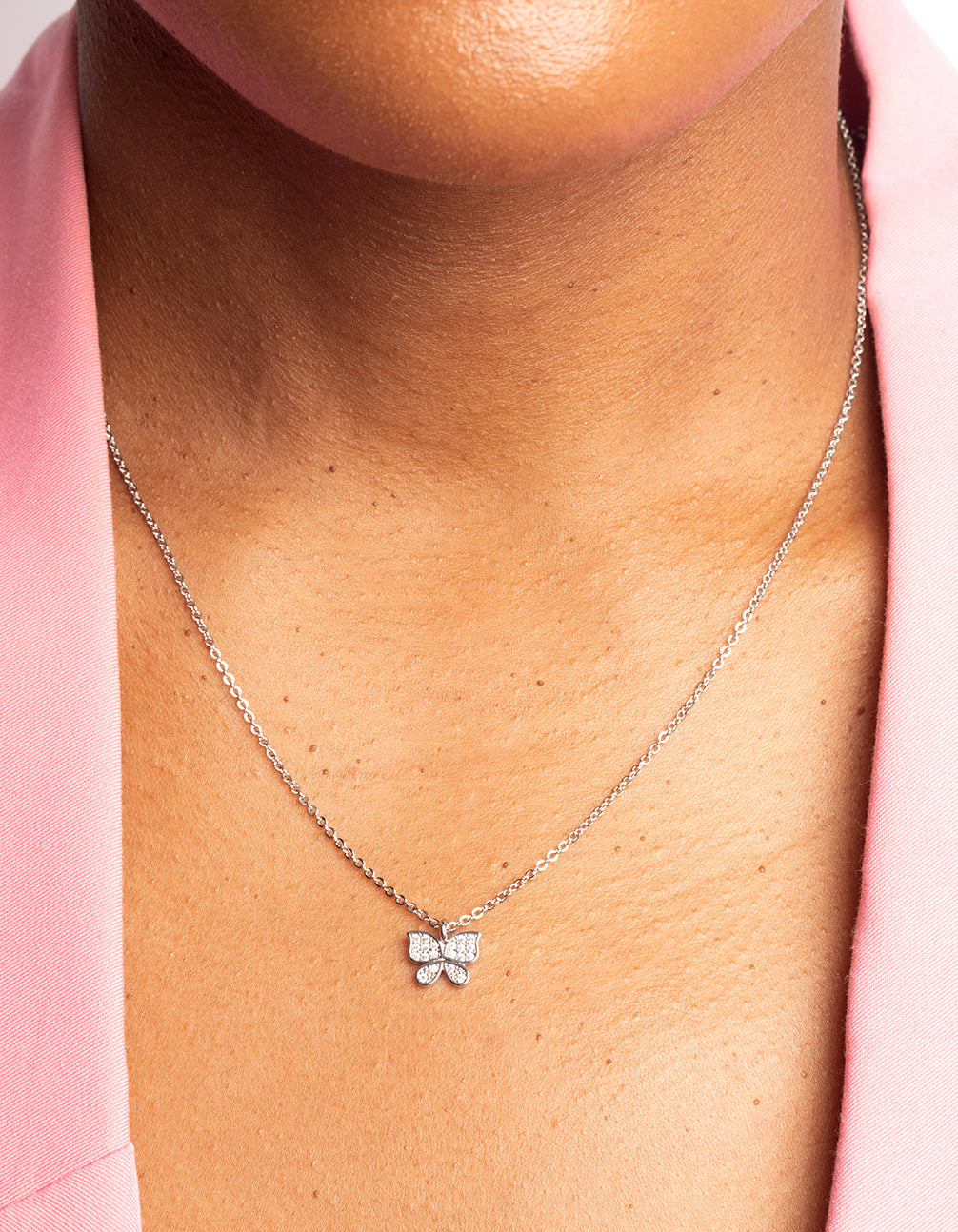 Silver Cubic Zirconia Butterfly Necklace