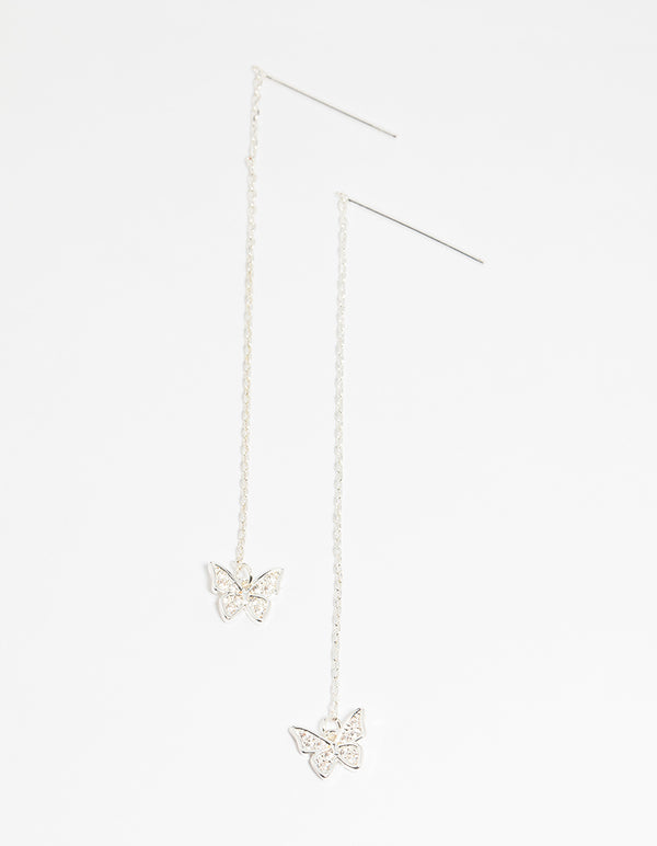 Silver Cubic Zirconia Butterfly Thread Through Earrings