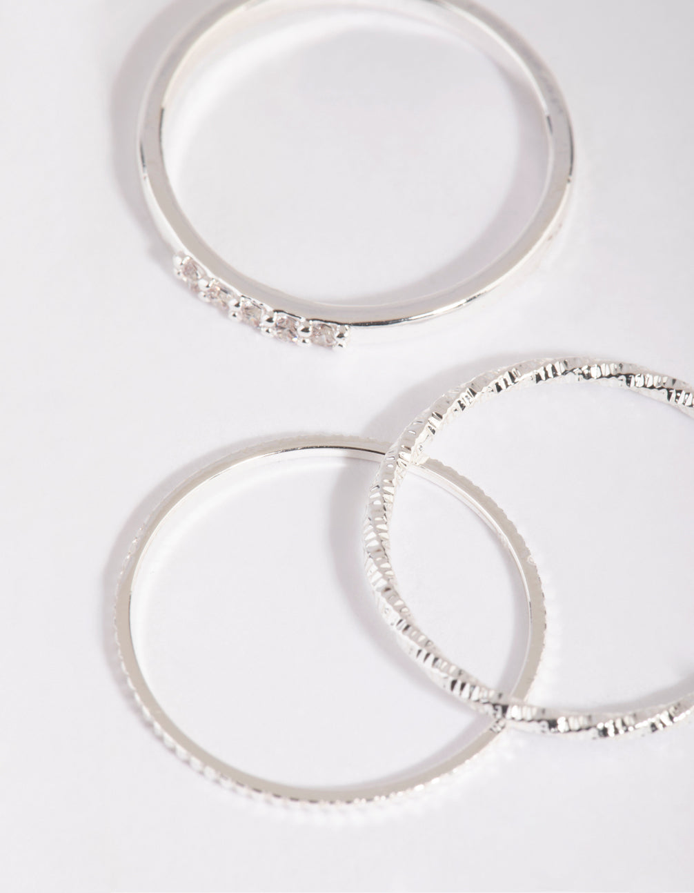 Silver Diamante Textured Ring Stack Pack