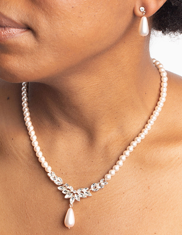 Pink Diamante Necklace & Earrings Set