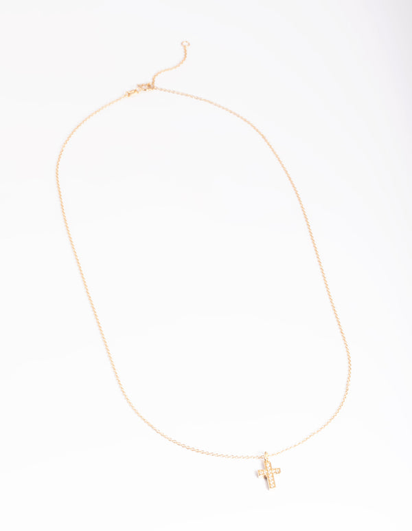 Gold Plated Sterling Silver Cubic Zirconia Cross Necklace