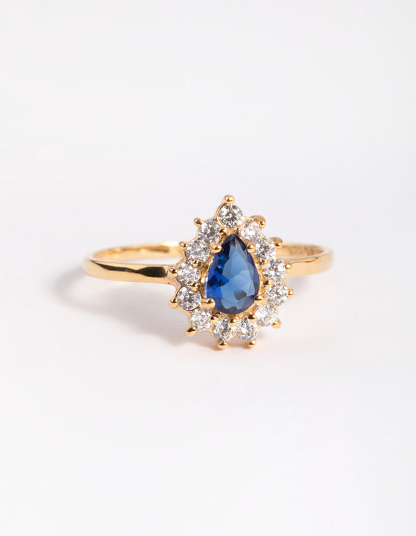 Gold Plated Sterling Silver Halo Pear Ring