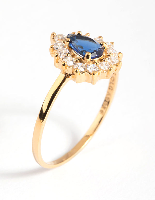 Gold Plated Sterling Silver Halo Pear Ring