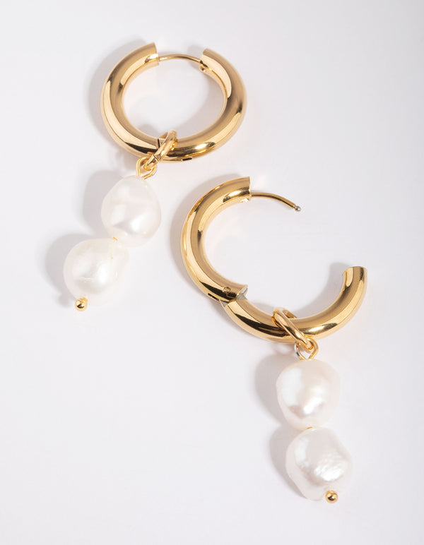 Gold Plated Surgical Steel Drop Earrings with Freshwater Pearls