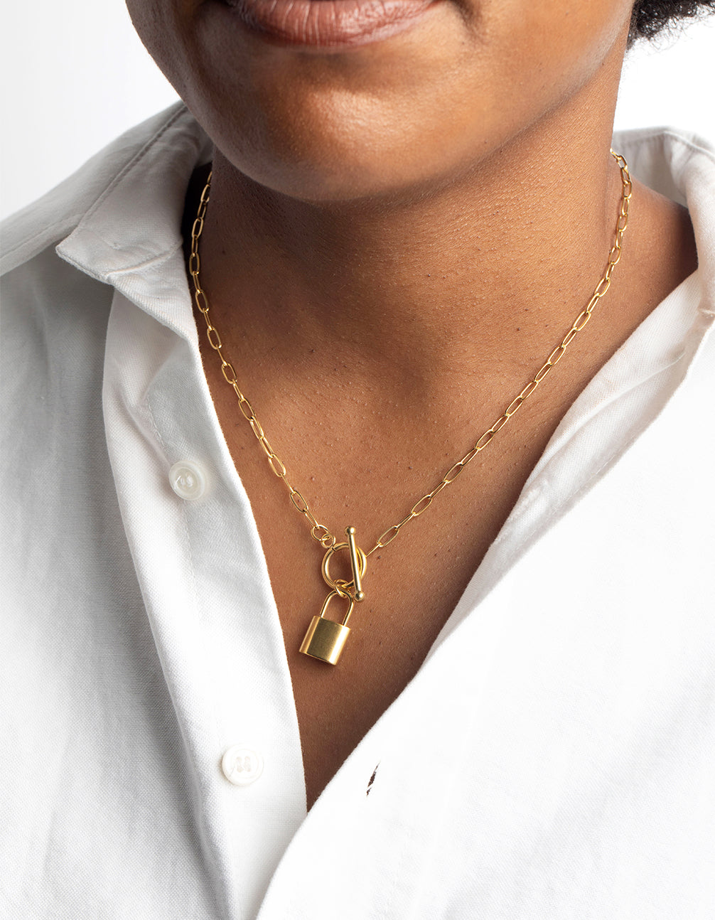 Waterproof Gold Plated Stainless Steel Padlock Fob Necklace