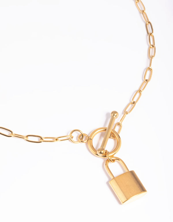 Waterproof Gold Plated Stainless Steel Padlock Fob Necklace