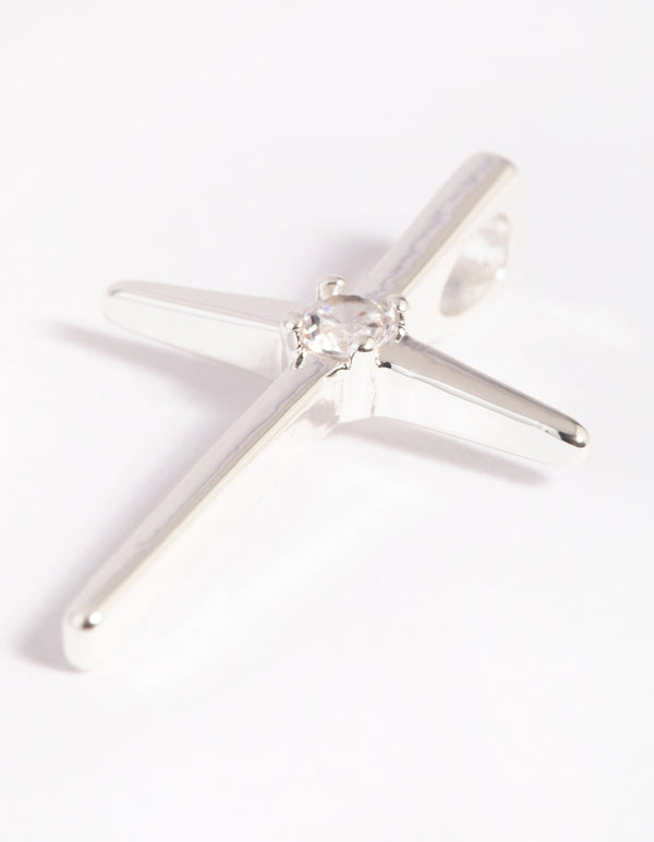 Silver Plated Cross Charm with Cubic Zirconia