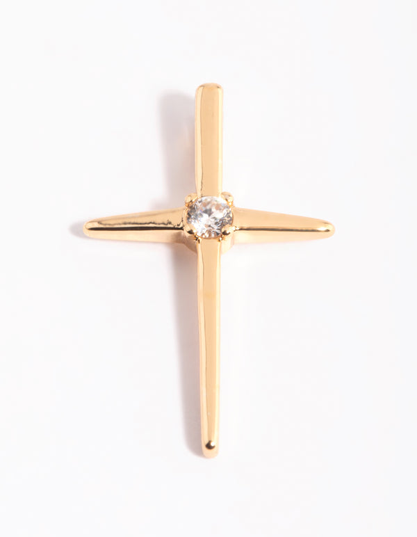 Gold Plated Cross Charm with Cubic Zirconia