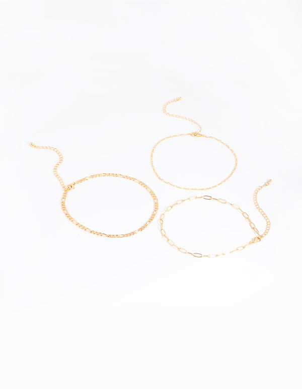 Gold Plated Dainty Chain Anklet Pack