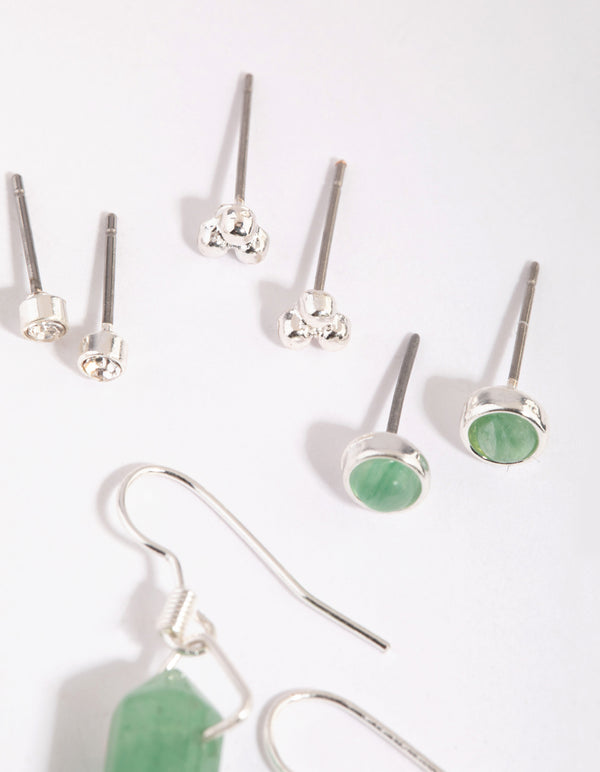 Silver Green Fluorite Stacking Earrings