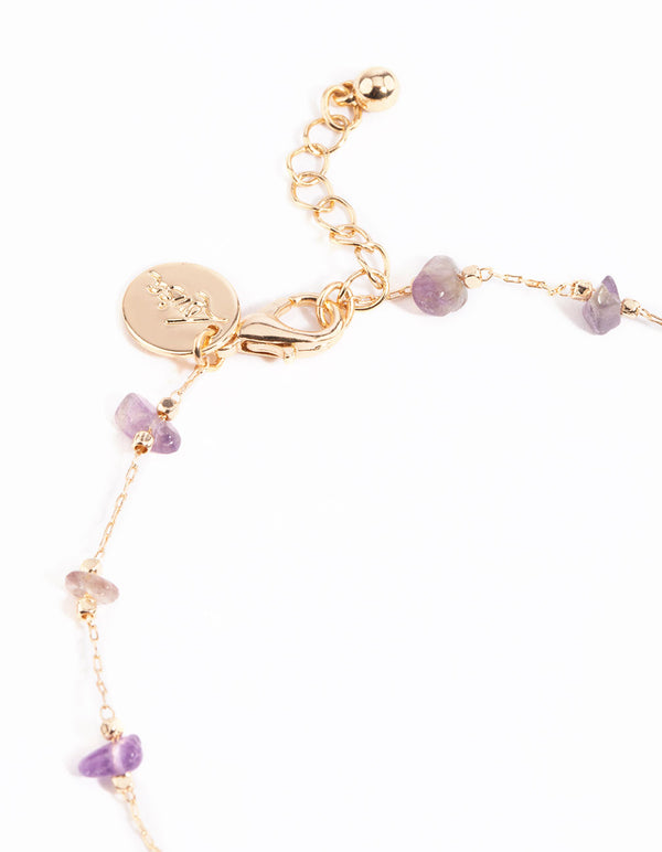 Gold Amethyst Chip Anklet