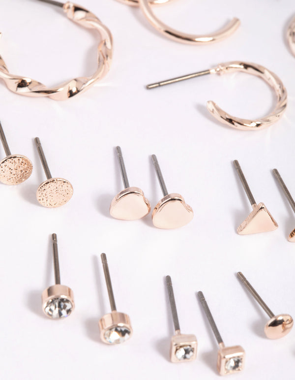 Rose Gold Diamante Heart Stud Earring 12-Pack