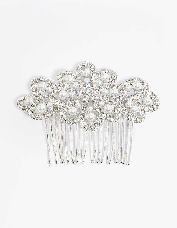 Silver Pearl & Diamante Comb