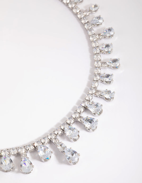 Silver Cubic Zirconia Droplet Choker