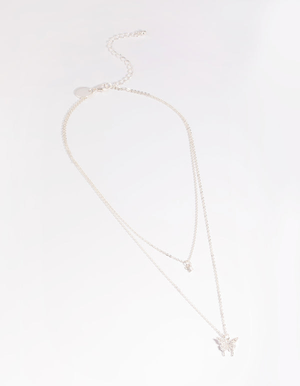 Rhodium Cubic Zirconia Butterfly Necklace