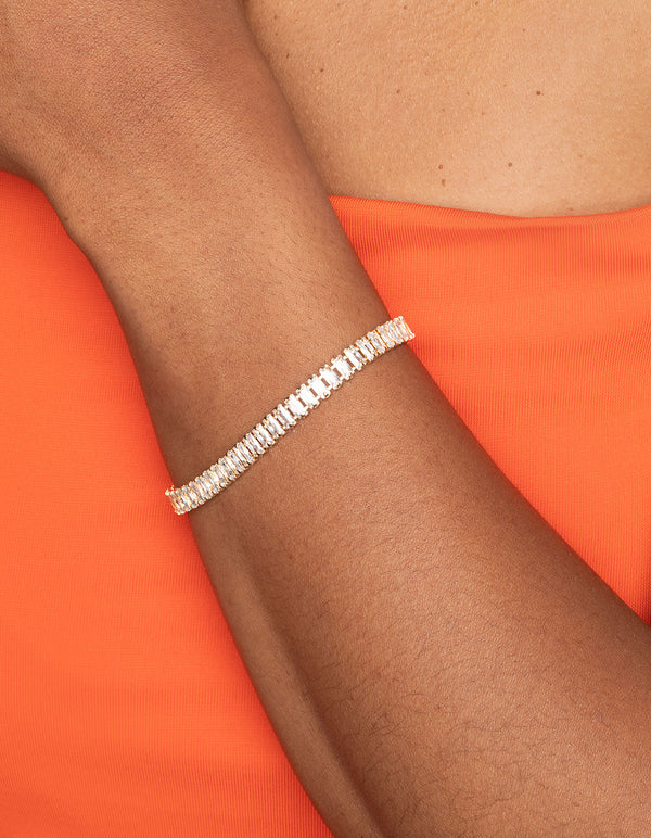 Gold Cubic Zirconia Baguette Tennis Bracelet
