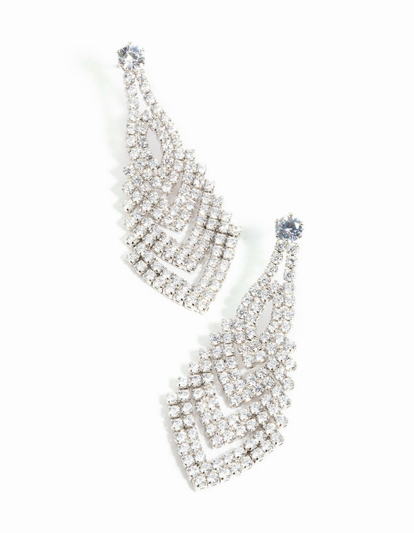 Silver Cubic Zirconia V Drop Earrings