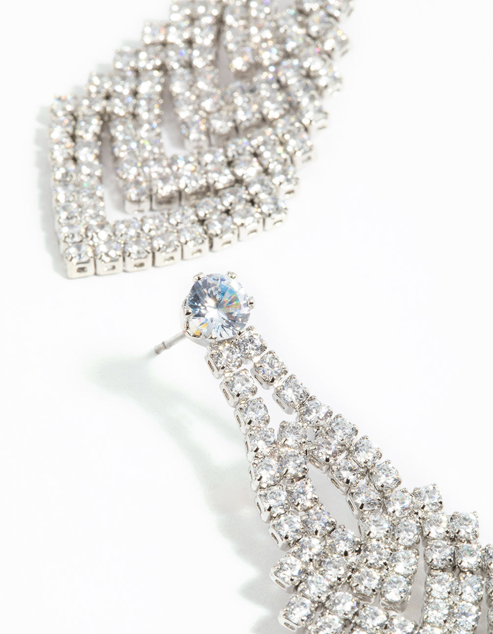Silver Cubic Zirconia V Drop Earrings