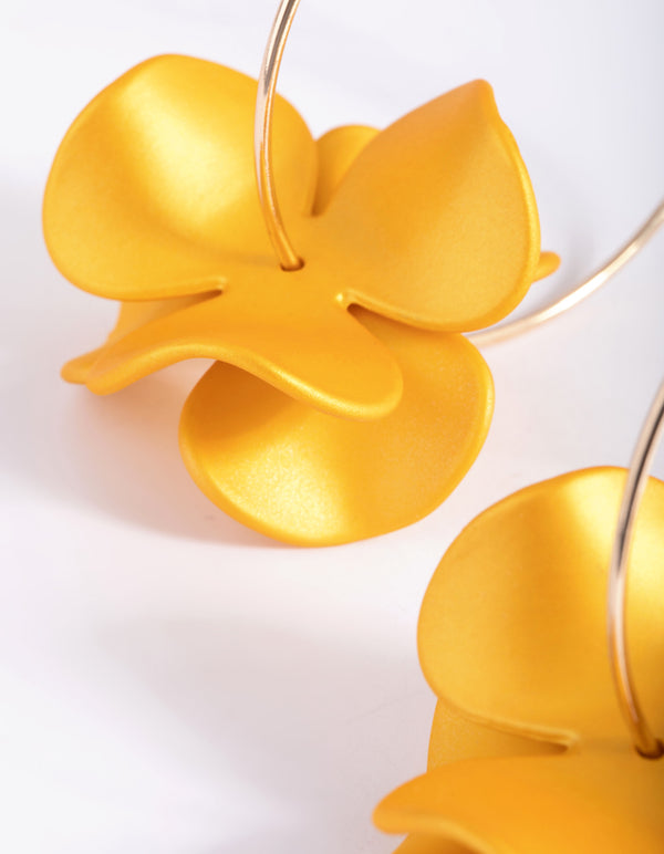 Matte Yellow Flower Hoop Earrings