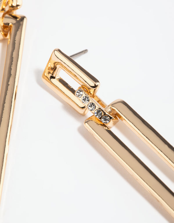 Gold Diamante Rectangular Drop Earrings