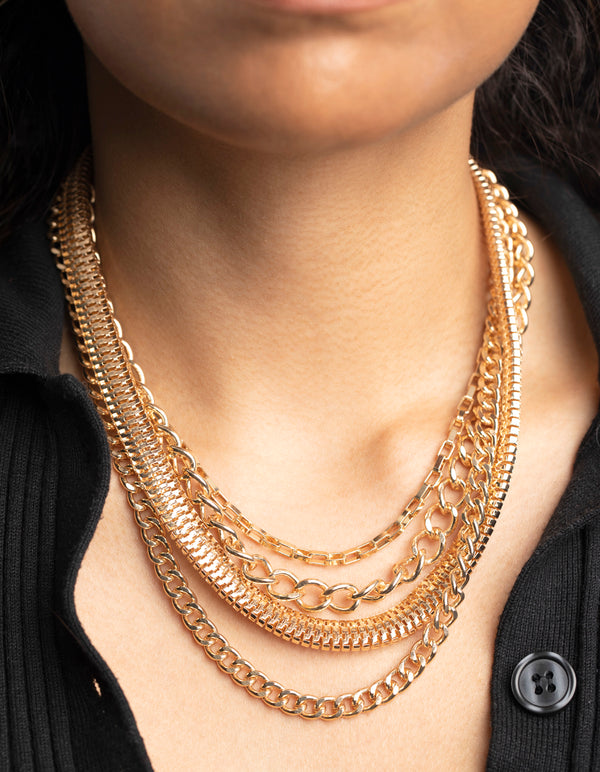 Gold Mixed Chain Layered Necklace