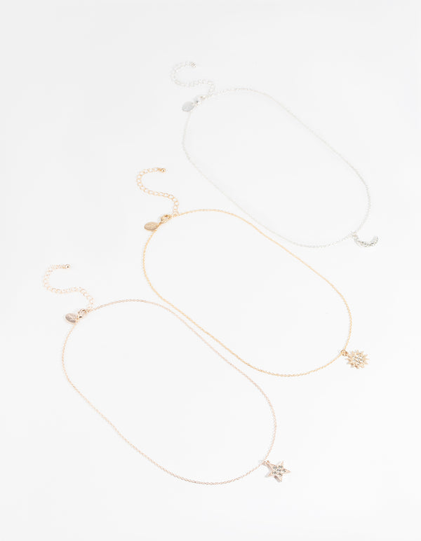 Mixed Metal Diamante Sky Necklace Pack