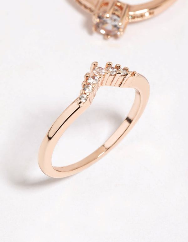 Rose Gold Plated Cubic Zirconia Engagement Style Ring Set