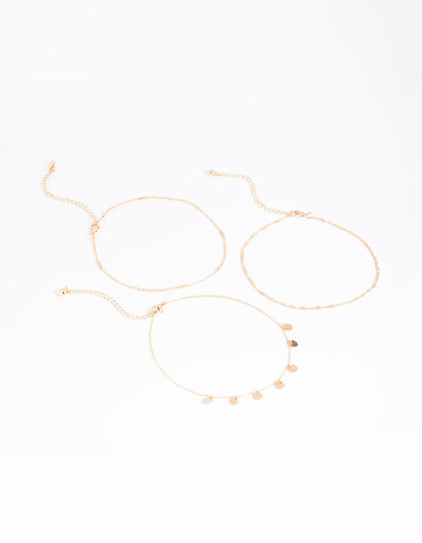Gold Disc & Chain Anklet Pack