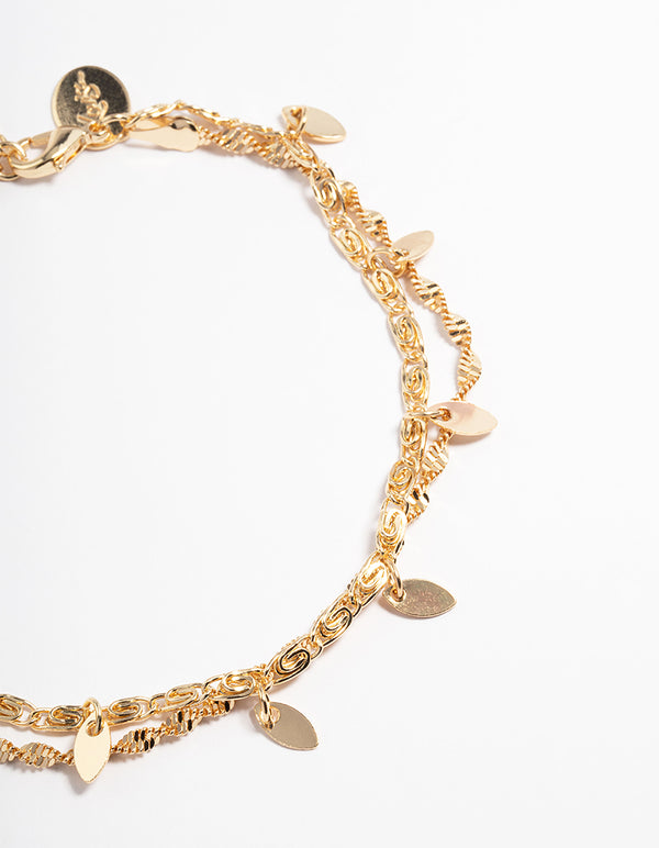 Gold Twisted Leaves Anklet Set