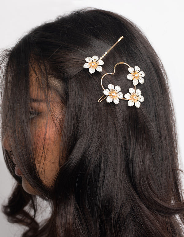 Gold Pearlised Flower Clips