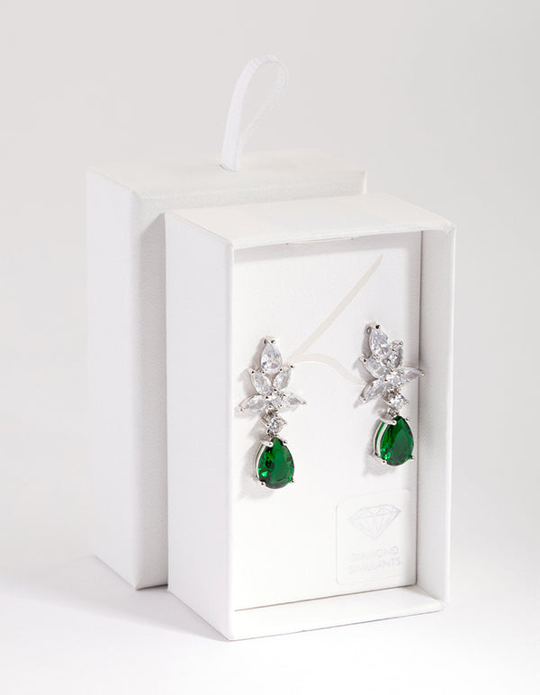 Diamond Simulant Emerald Teardrop Earrings