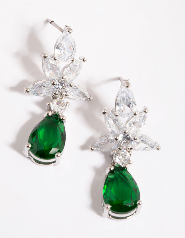 Diamond Simulant Emerald Teardrop Earrings