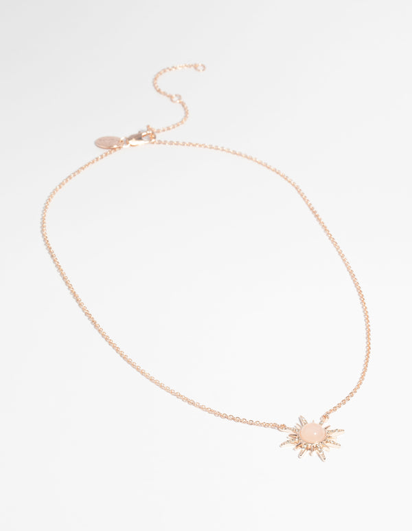 Rose Gold Plated Diamante & Quartz Sun Necklace