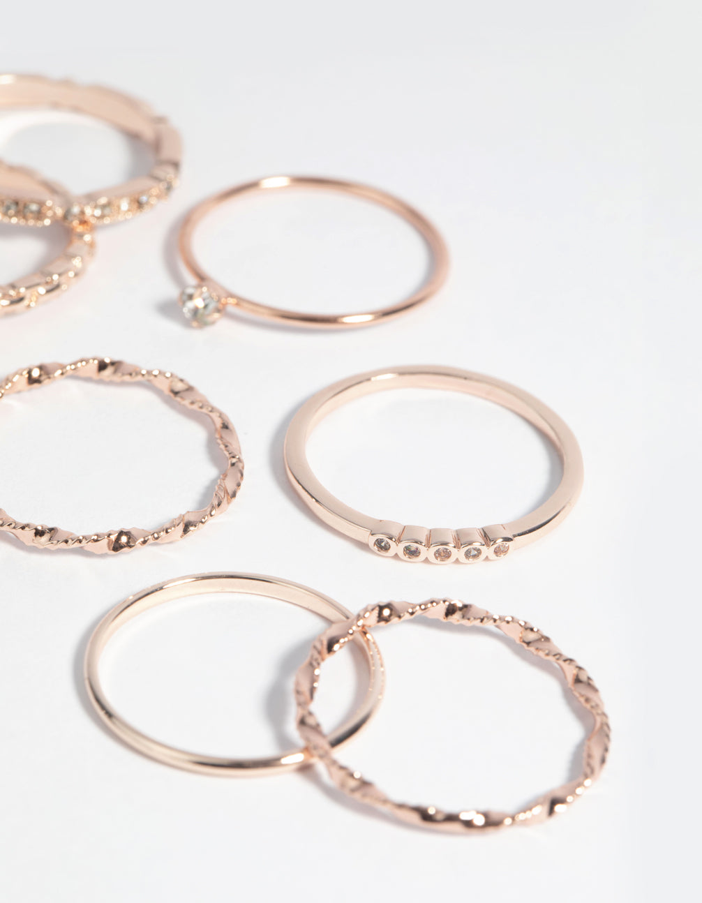 Rose Gold Plated Diamante Ring 7-Pack