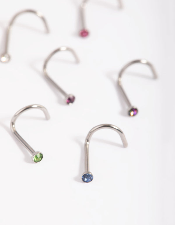 Surgical Steel Rainbow Diamante Nose Studs
