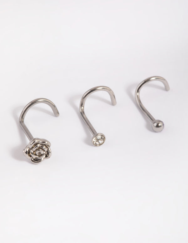 Surgical Steel Rose & Diamante Nose Studs