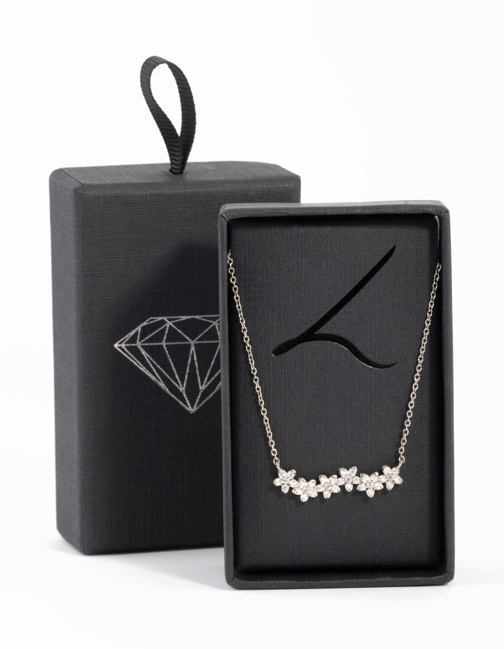 Silver Flower Cluster Crawler Necklace