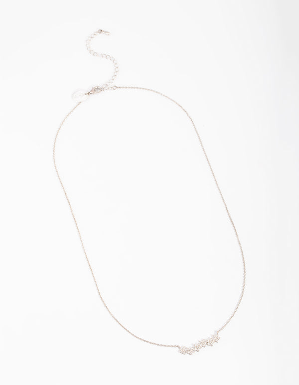 Silver Flower Cluster Crawler Necklace
