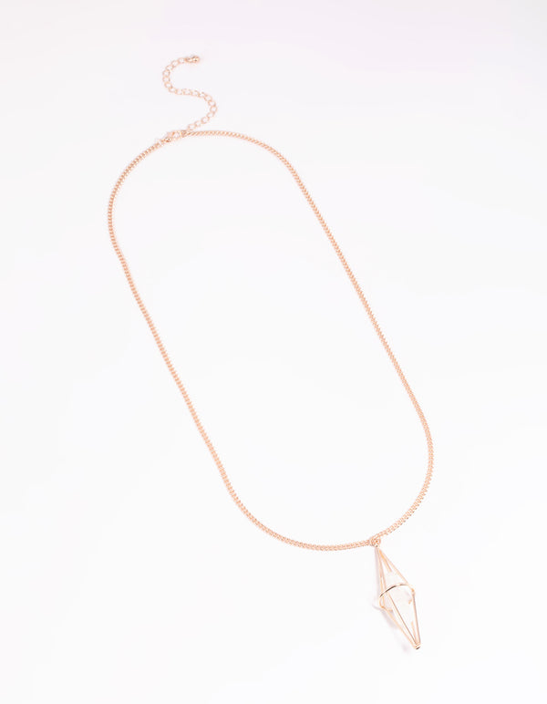 Rose Gold Clear Quartz Cage Necklace
