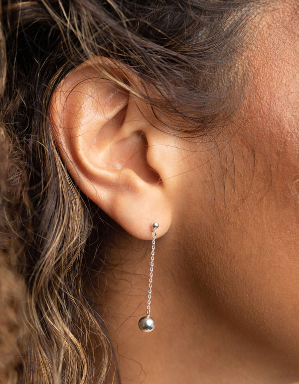 Sterling Silver Ball & Chain Drop Earrings